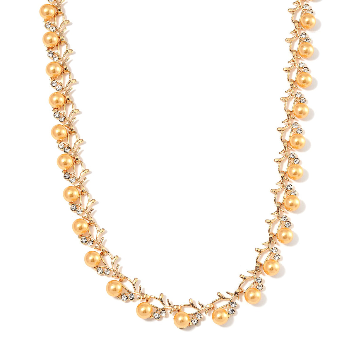 Golden Shell Pearl &amp; White Crystal Necklace (Size - 18-2 Ext) in Yellow Tone 100.20 Ct. 7818678 1