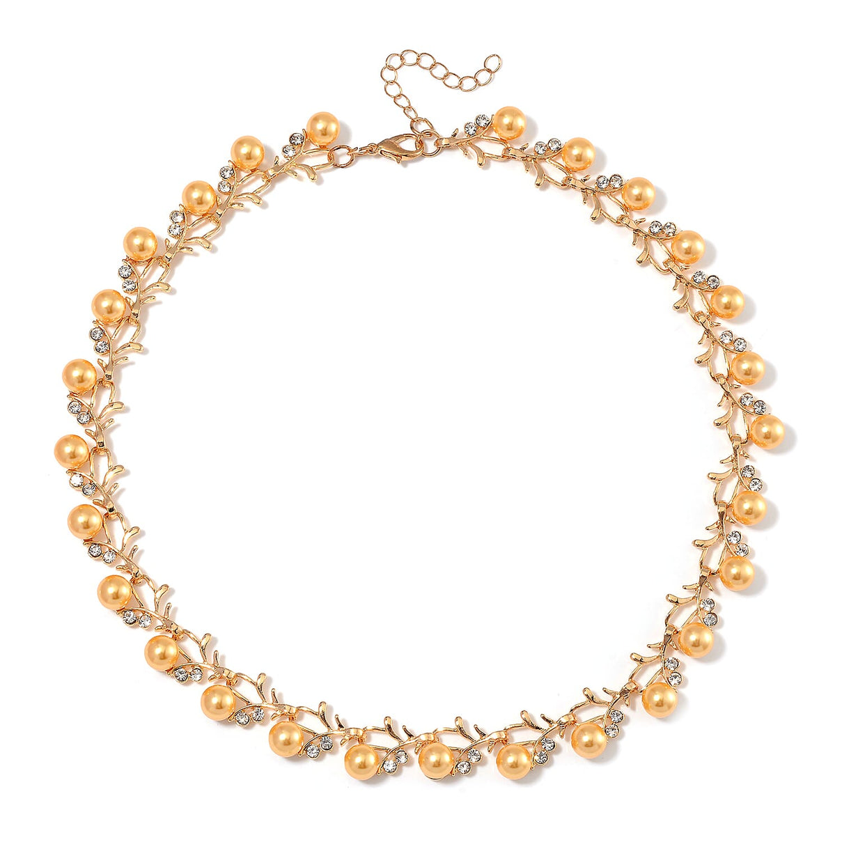 Golden Shell Pearl &amp; White Crystal Necklace (Size - 18-2 Ext) in Yellow Tone 100.20 Ct. 7818678 5