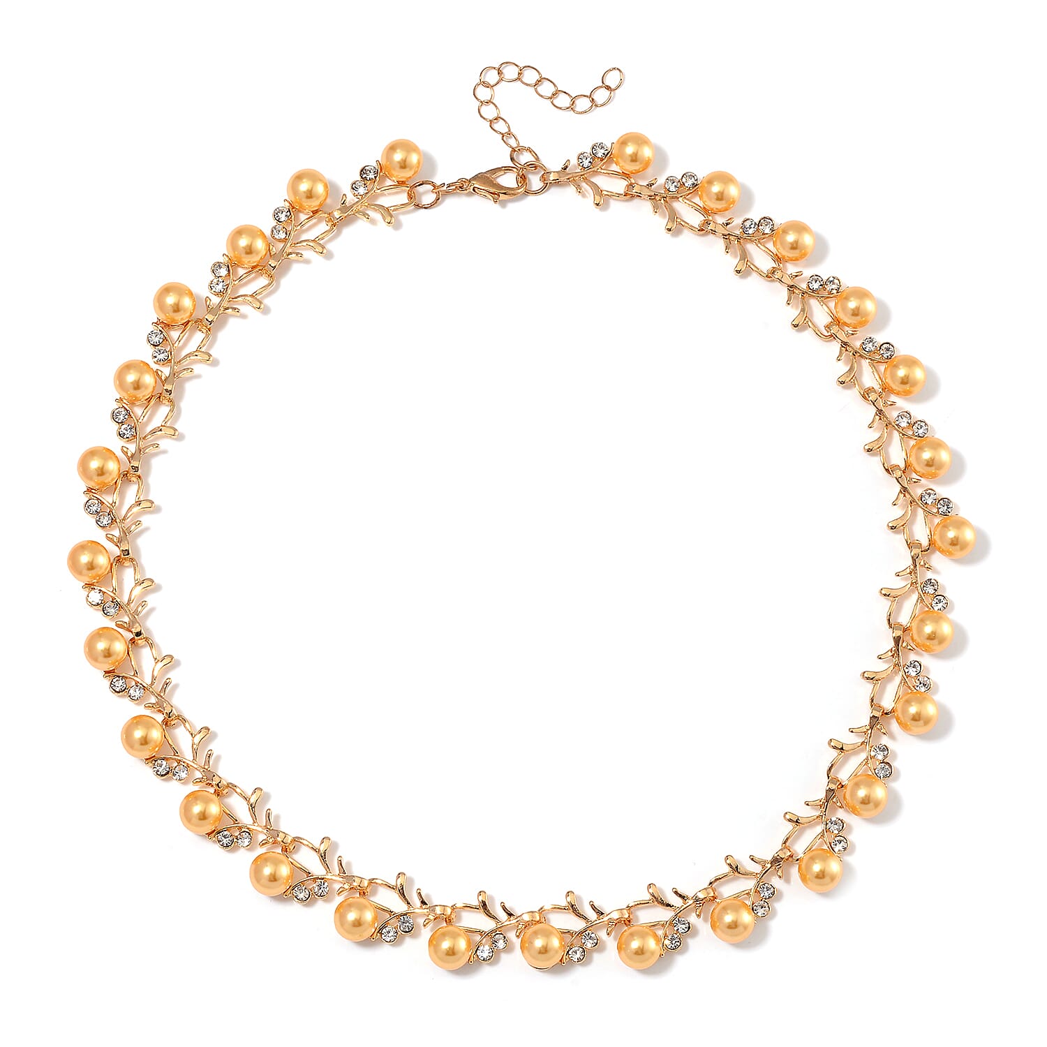 Golden Shell Pearl &amp; White Crystal Necklace (Size - 18-2 Ext) in Yellow Tone 100.20 Ct. 7818678 5