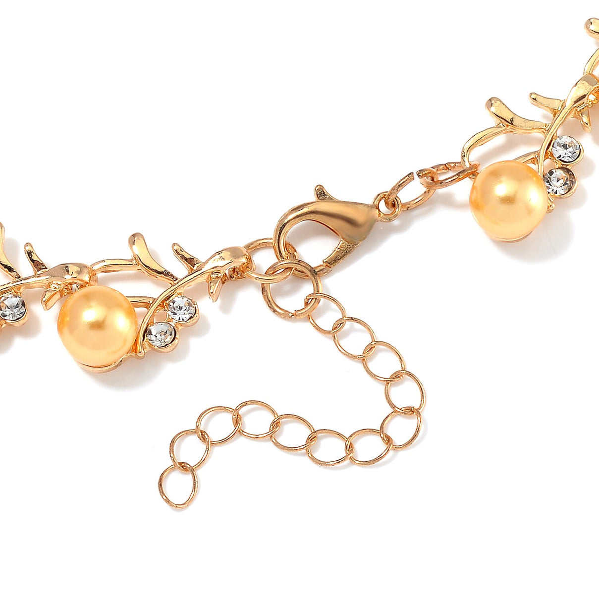 Golden Shell Pearl &amp; White Crystal Necklace (Size - 18-2 Ext) in Yellow Tone 100.20 Ct. 7818678 7
