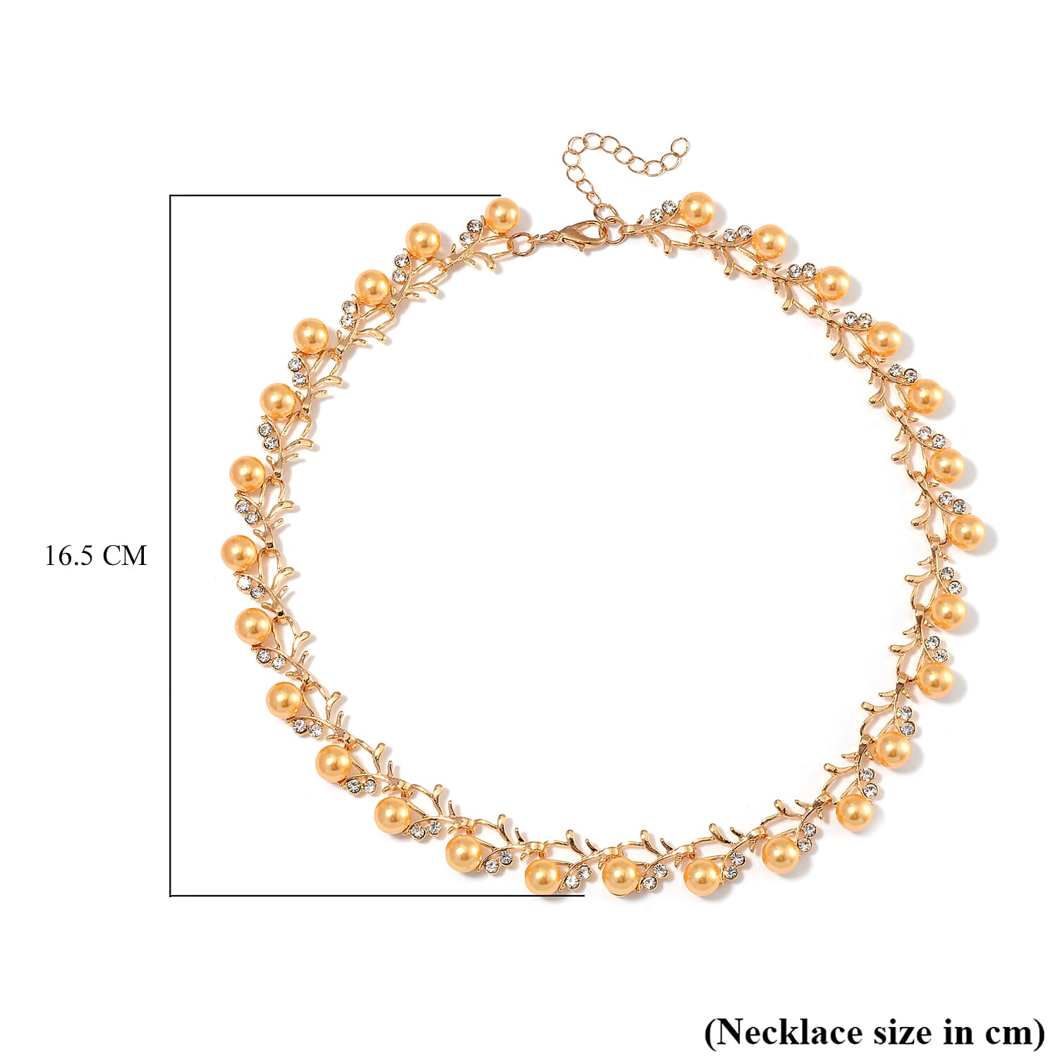 Golden Shell Pearl &amp; White Crystal Necklace (Size - 18-2 Ext) in Yellow Tone 100.20 Ct. 7818678 9
