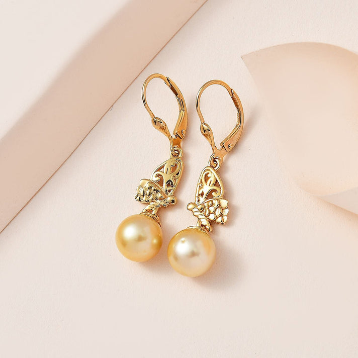 Golden South Sea Pearl Dangling Earring in 18K Vermeil Yellow Gold Sterling Silver 11.99 ct 11.988 Ct. 7641734 2