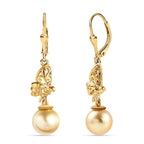 Golden South Sea Pearl Dangle Earrings in 18K Vermeil Yellow Gold Plated Sterling Silver