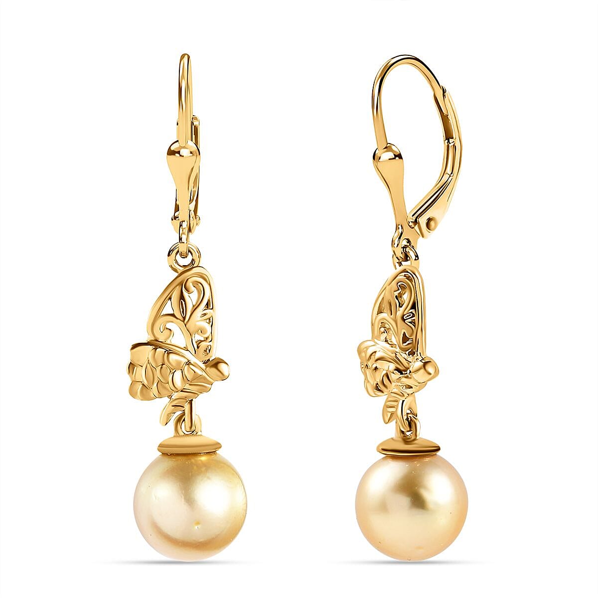Golden South Sea Pearl Dangling Earring in 18K Vermeil Yellow Gold Sterling Silver 11.99 ct 11.988 Ct. 7641734 4