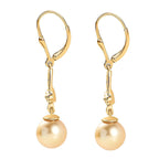 Golden South Sea Pearl Dangle Earrings in 18K Vermeil Yellow Gold Plated Sterling Silver