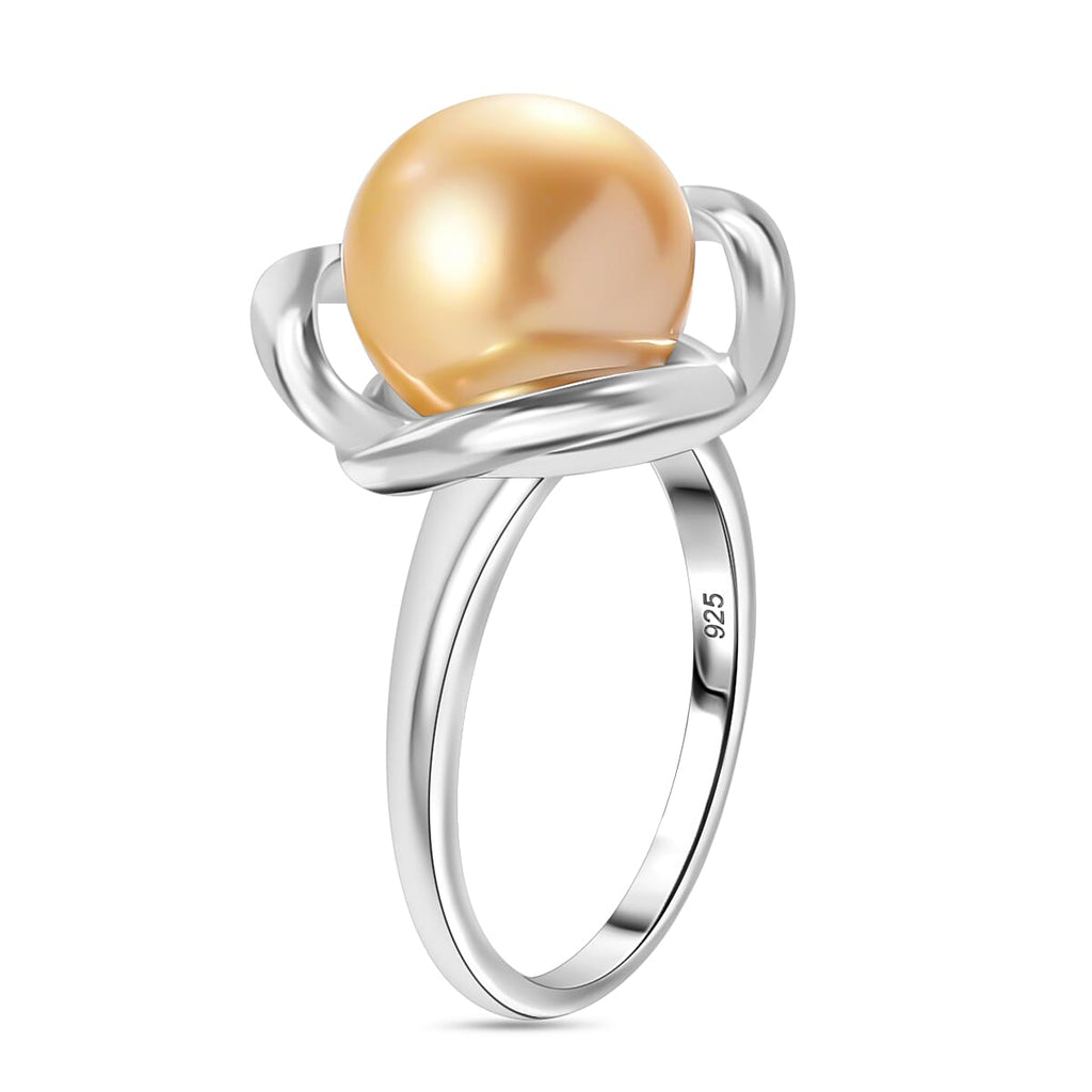 Golden South Sea Pearl Ring in Platinum Overlay Sterling Silver