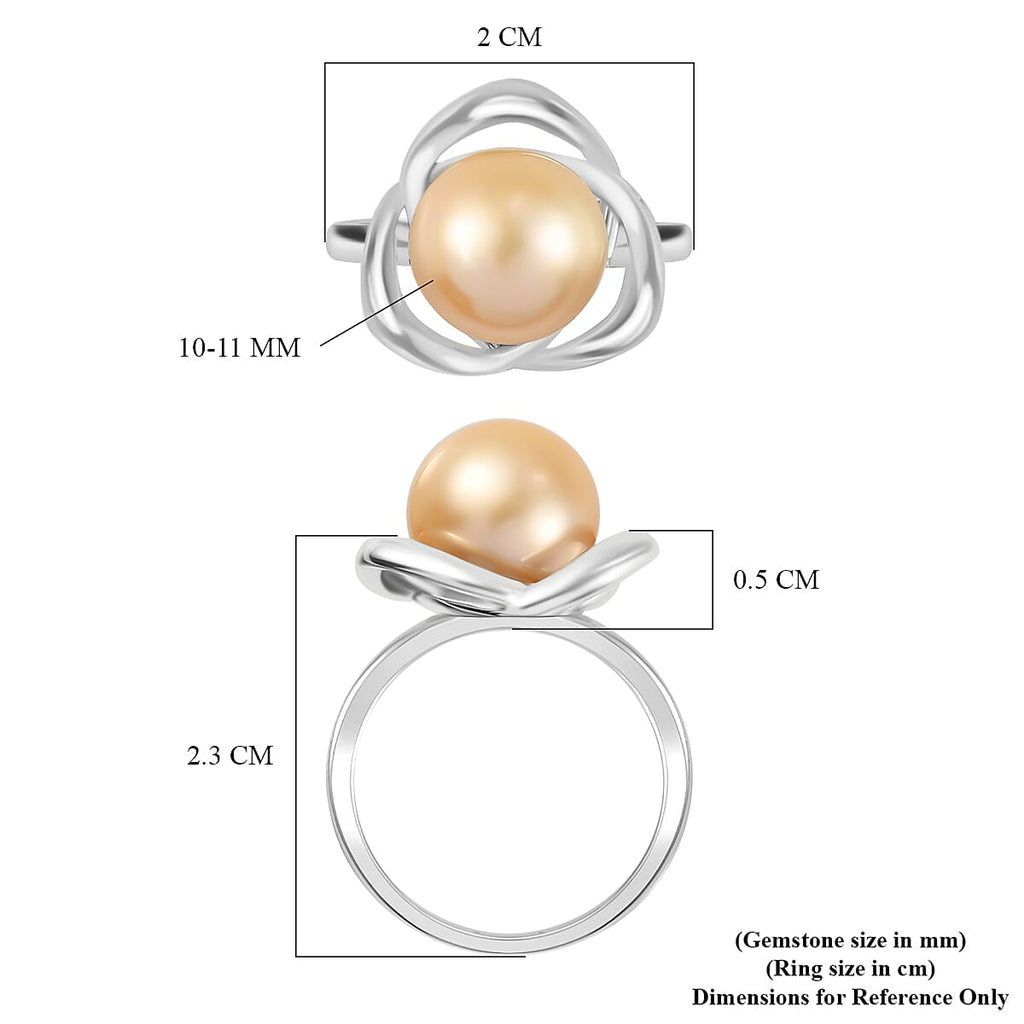Golden South Sea Pearl Ring in Platinum Overlay Sterling Silver