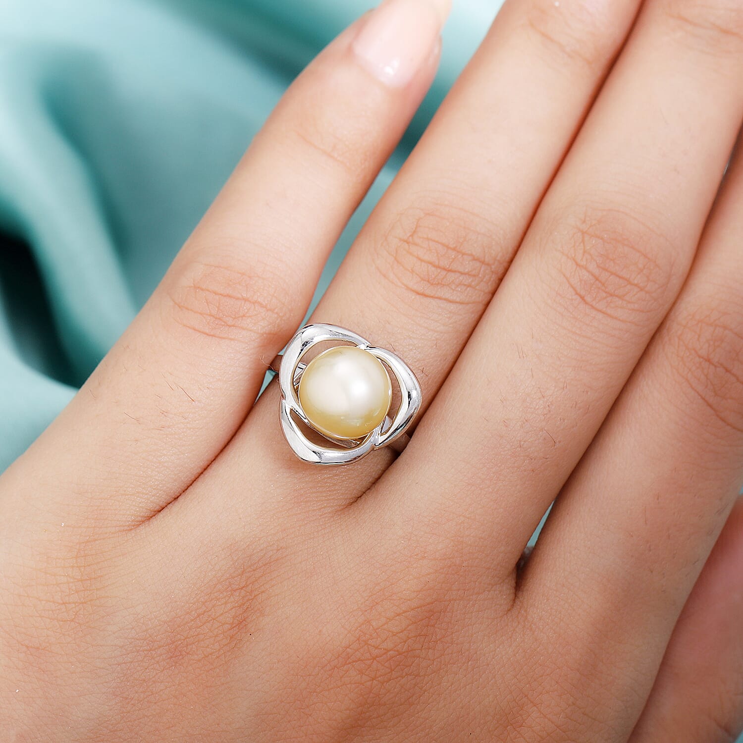 Golden South Sea Pearl Ring in Platinum Plated Sterling Silver 8.23 Ct 3853518 6