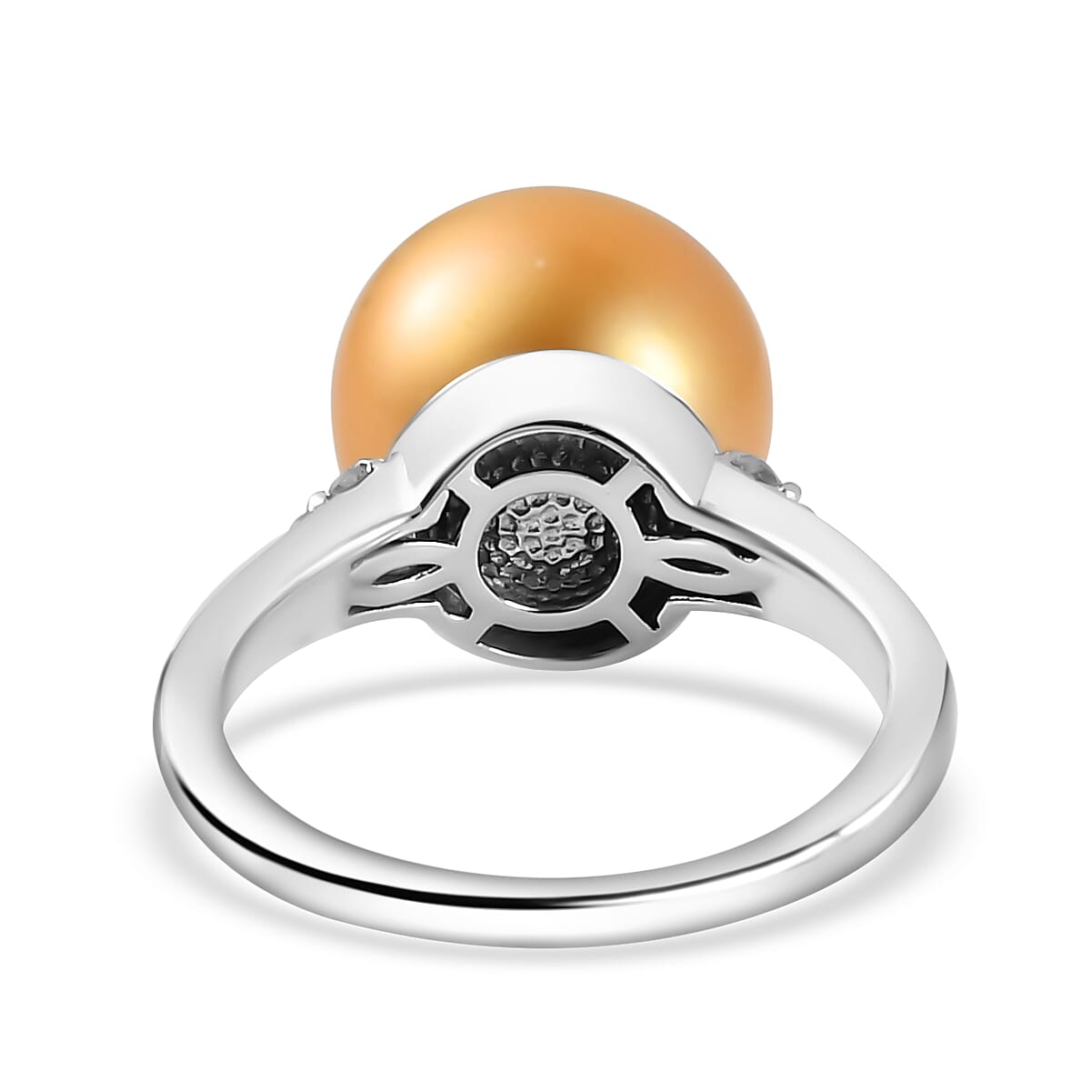 Golden South Sea Pearl Ring with Diamond in Platinum Plated Sterling Silver 3853459 5