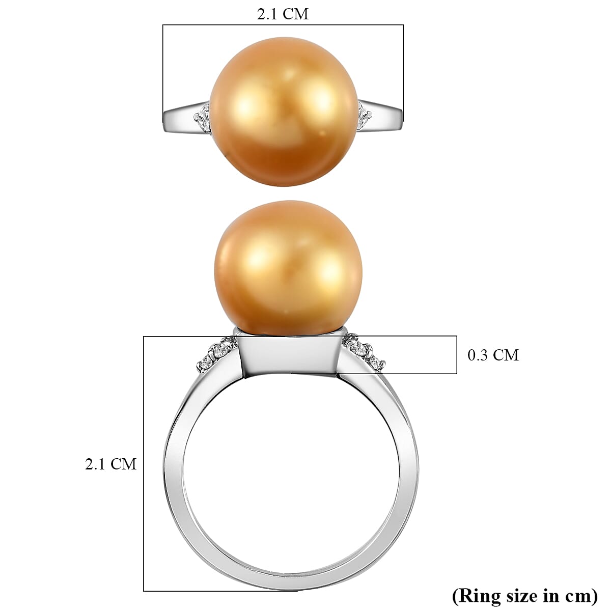 Golden South Sea Pearl Ring with Diamond in Platinum Plated Sterling Silver 3853459 6