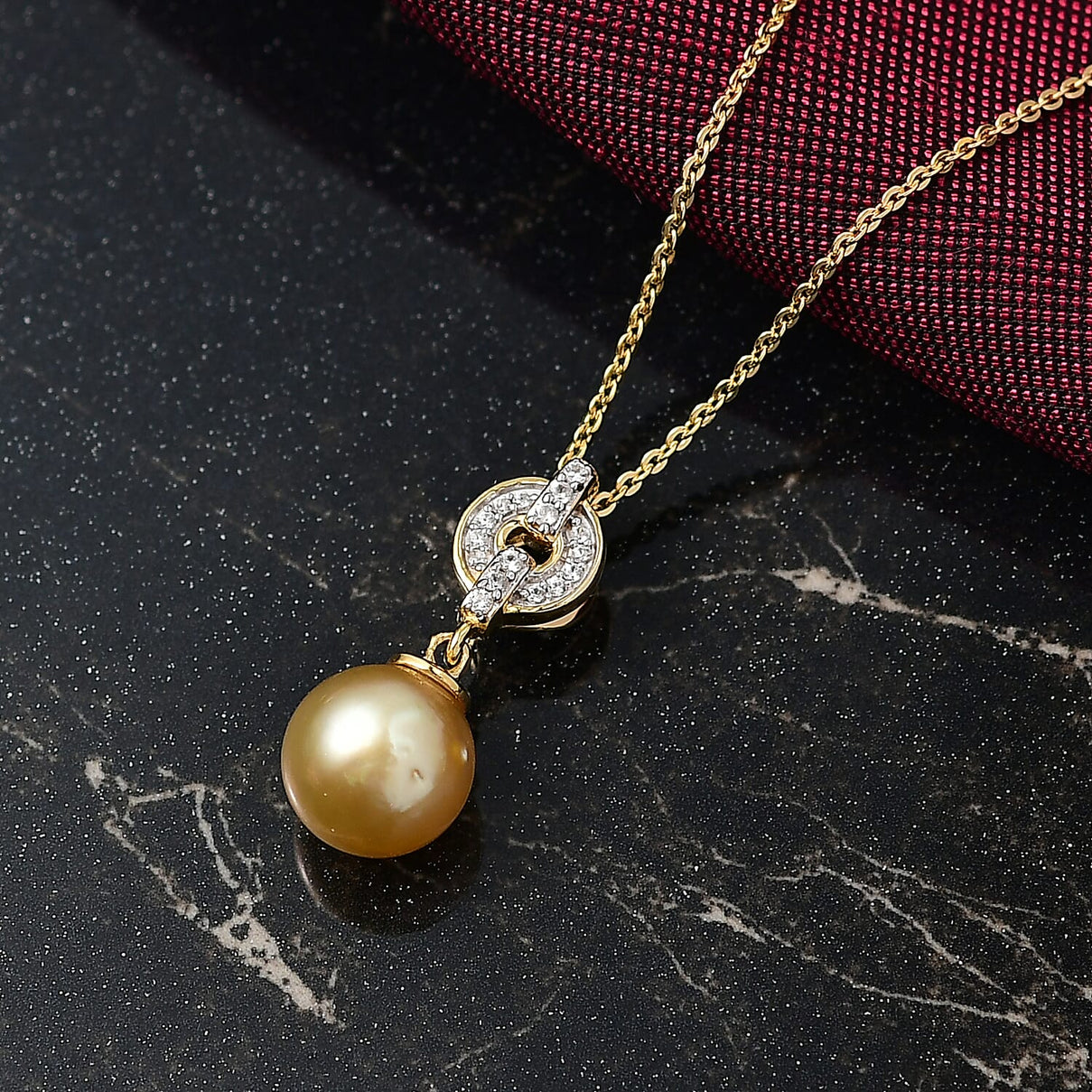 Royal Bali Collection - Golden South Sea Pearl (7-9MM), White Zircon Pendant with Chain (Size 20) in 18K Vermeil Yellow Gold Plated Sterling Silver 5.35 Ct. V32516421 3