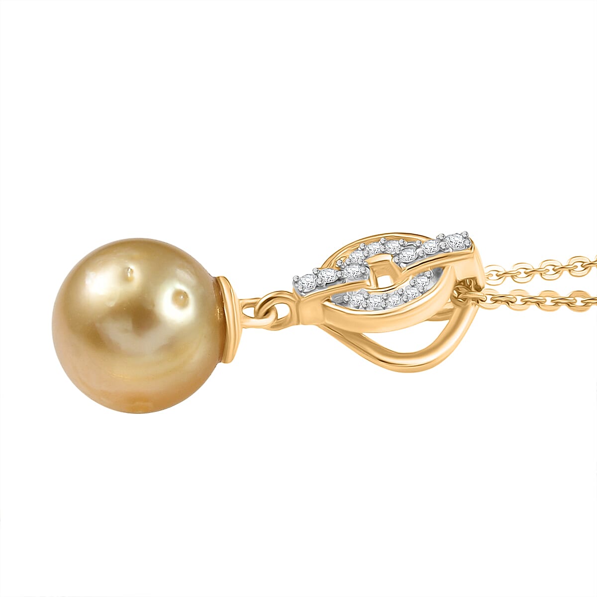 Royal Bali Collection - Golden South Sea Pearl (7-9MM), White Zircon Pendant with Chain (Size 20) in 18K Vermeil Yellow Gold Plated Sterling Silver 5.35 Ct. V32516421 4