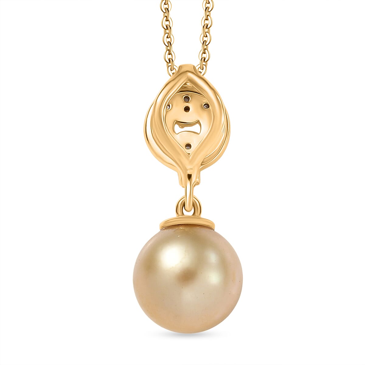 Royal Bali Collection - Golden South Sea Pearl (7-9MM), White Zircon Pendant with Chain (Size 20) in 18K Vermeil Yellow Gold Plated Sterling Silver 5.35 Ct. V32516421 5