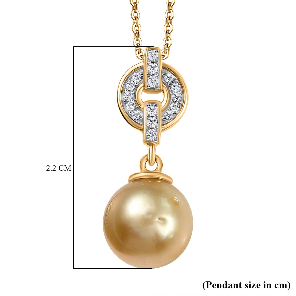 Royal Bali Collection - Golden South Sea Pearl (7-9MM), White Zircon Pendant with Chain (Size 20) in 18K Vermeil Yellow Gold Plated Sterling Silver 5.35 Ct. V32516421 6