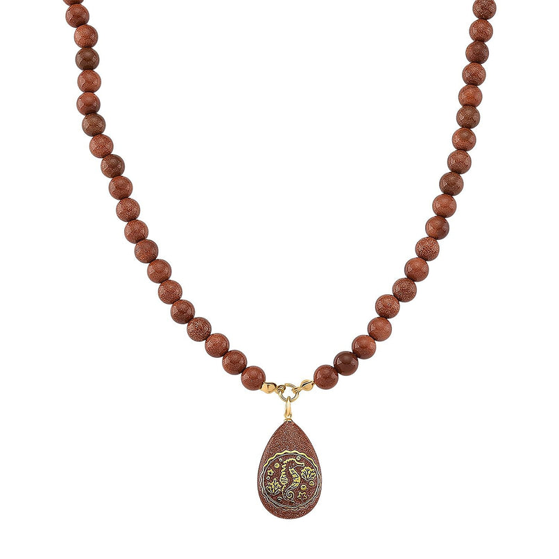 Golden Sunstone Seahorse Necklace (Size 18 - 2 Ext) with Lobster Clasp 230.00 Ct.