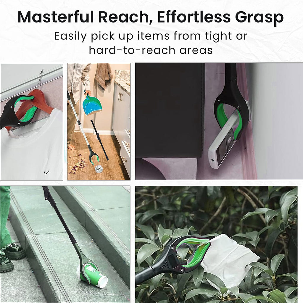 Grabber Tool with Magnet and LED Light (Length-82 cm) 3xLR44 Batteries (Incl.) - Green