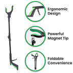 Grabber Tool with Magnet and LED Light (Length-82 cm) 3xLR44 Batteries (Incl.) - Green