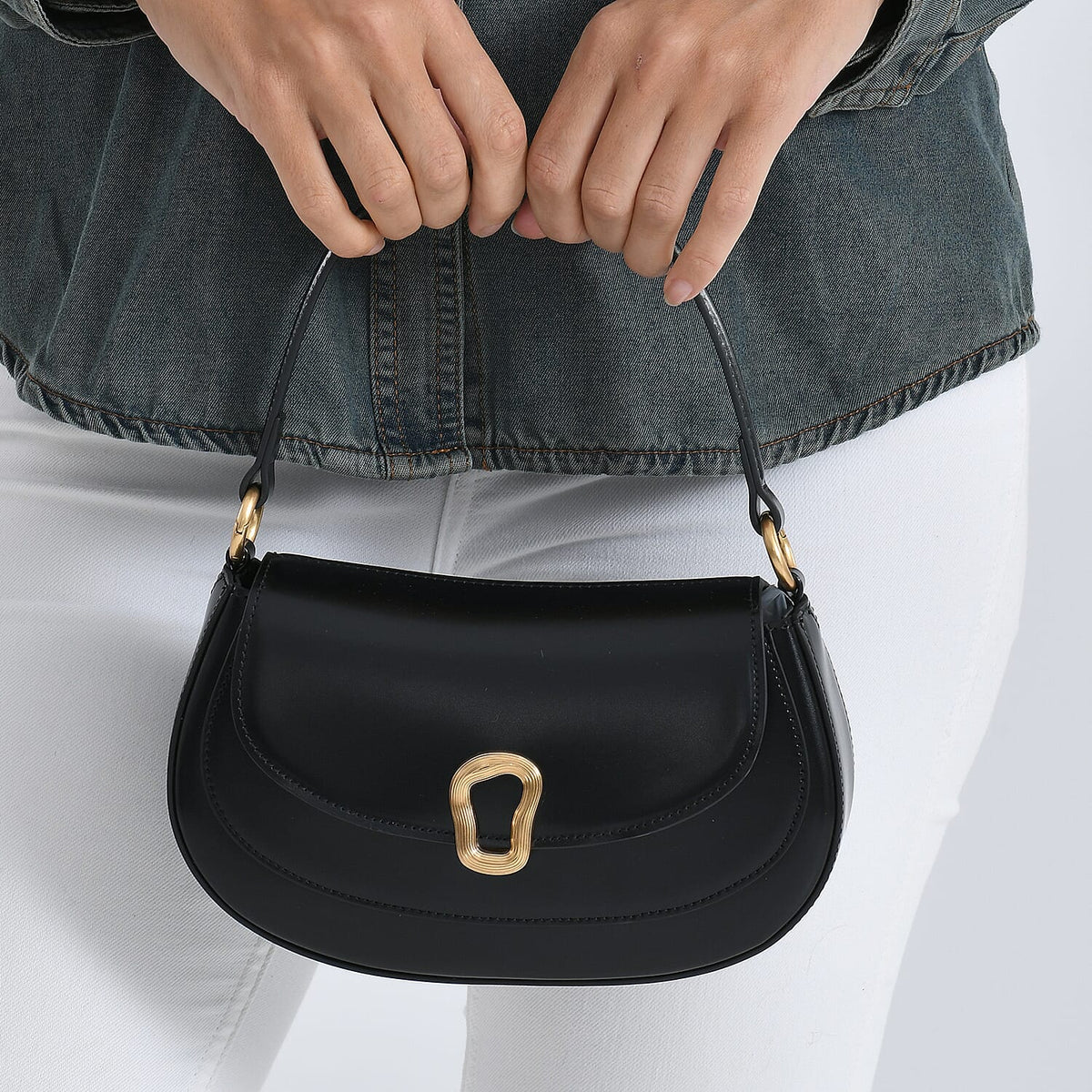 Grand Pelle Genuine Leather Saddle Crossbody Bag - Black 8243642 4