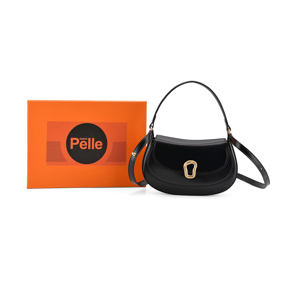 Grand Pelle Genuine Leather Saddle Crossbody Bag - Black 8243642 9