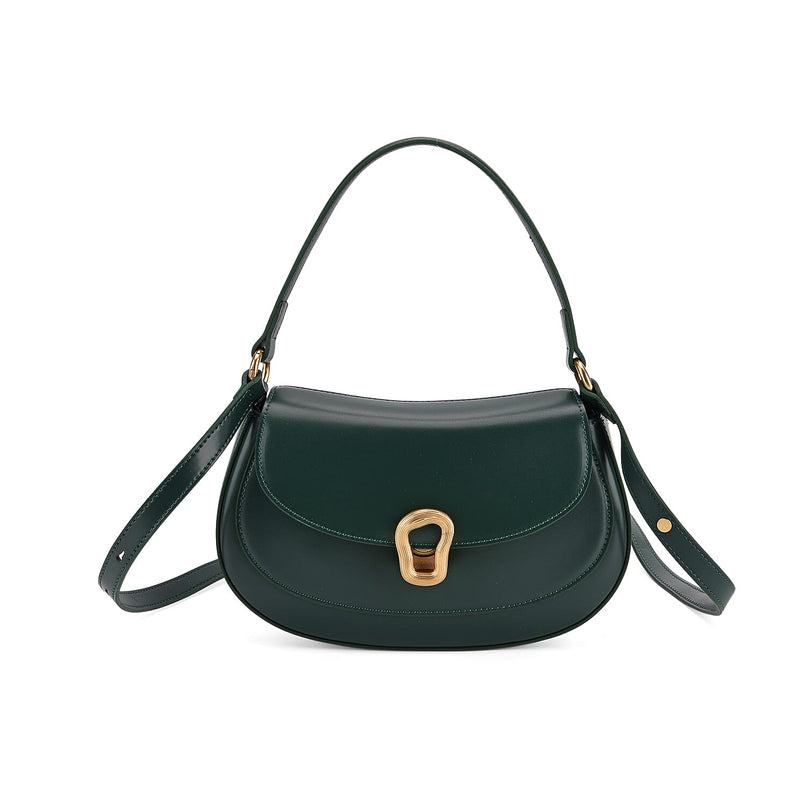 Grand Pelle Genuine Leather Saddle Crossbody Bag - Dark Green