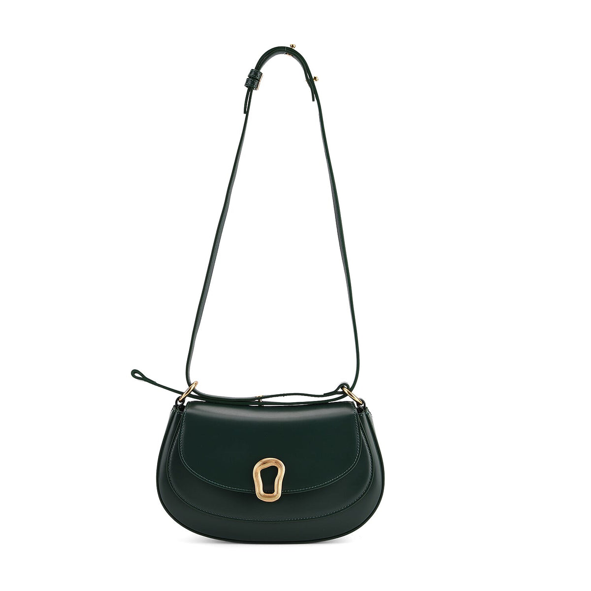 Grand Pelle Genuine Leather Saddle Crossbody Bag - Dark Green V32659153 6