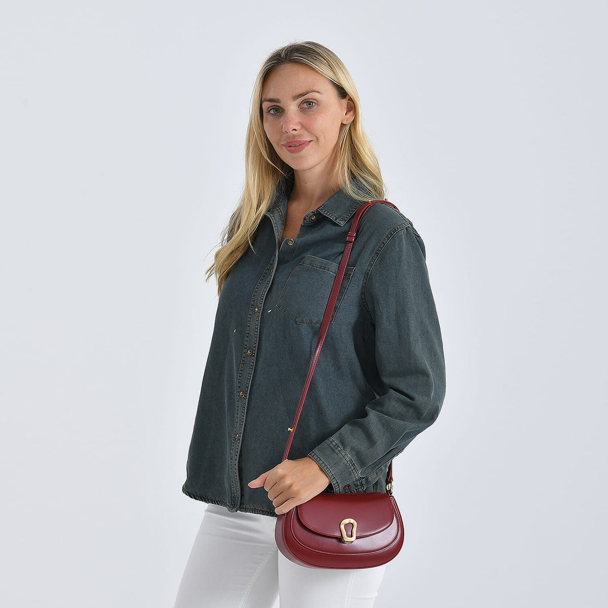 Grand Pelle Genuine Leather Saddle Crossbody Bag - Red V32621396 3