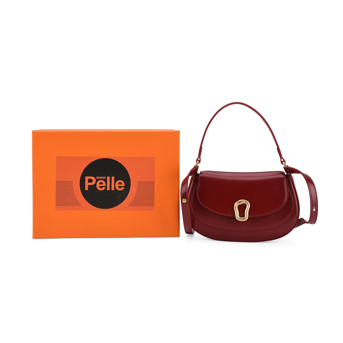 Grand Pelle Genuine Leather Saddle Crossbody Bag - Red V32621396 9