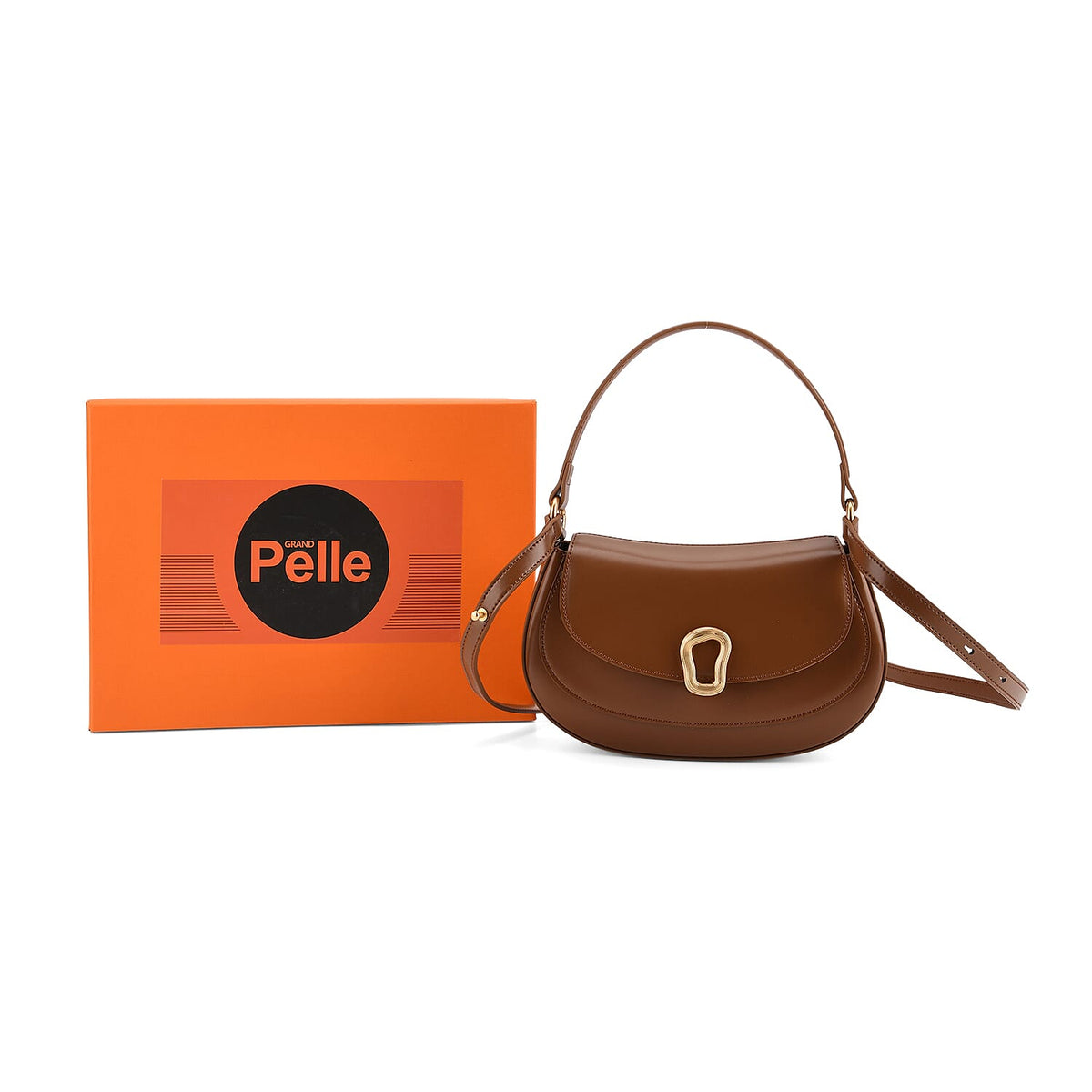 Grand Pelle Genuine Leather Saddle Crossbody Bag - Tan V32515884 9