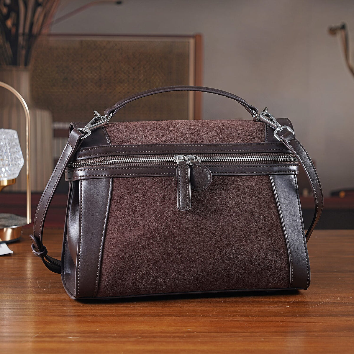 Grand Pelle Genuine Leather Satchel Handbag with Shoulder Strap - Coffee 8250135 2