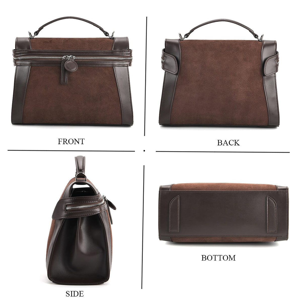 Grand Pelle Genuine Leather Satchel Handbag with Shoulder Strap - Coffee 8250135 5