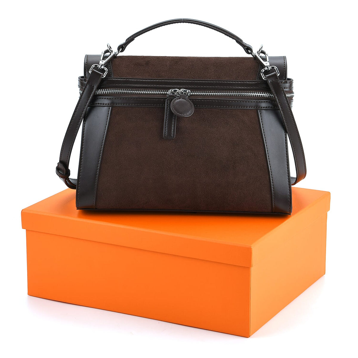 Grand Pelle Genuine Leather Satchel Handbag with Shoulder Strap - Coffee 8250135 9