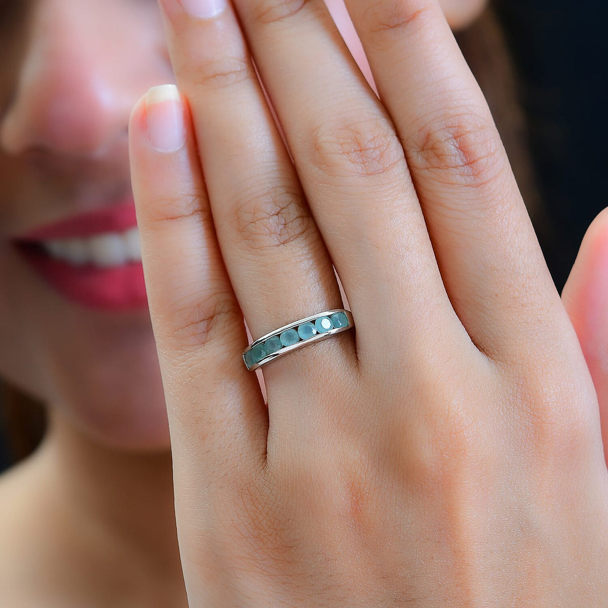 Grandidierite Half-Eternity Wedding Band Ring in Platinum Overlay Sterling Silver 1.12 Ct 7533012 3