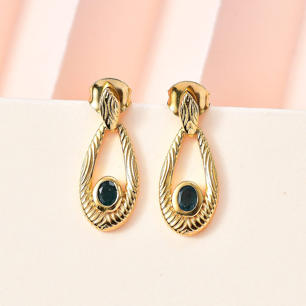 Grandidierite Solitaire Dangle Earrings in 18K YG Vermeil Plated Sterling Silver