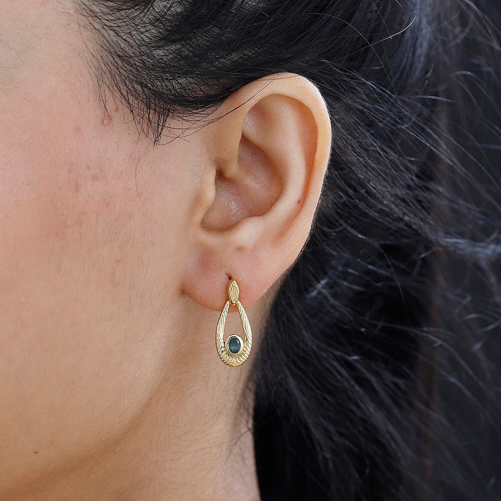 Grandidierite Solitaire Dangle Earrings in 18K YG Vermeil Plated Sterling Silver