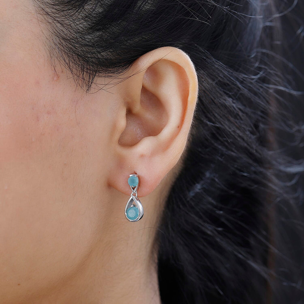 Grandidierite Dangle Earrings in Rhodium Overlay Sterling Silver 1.60 Ct