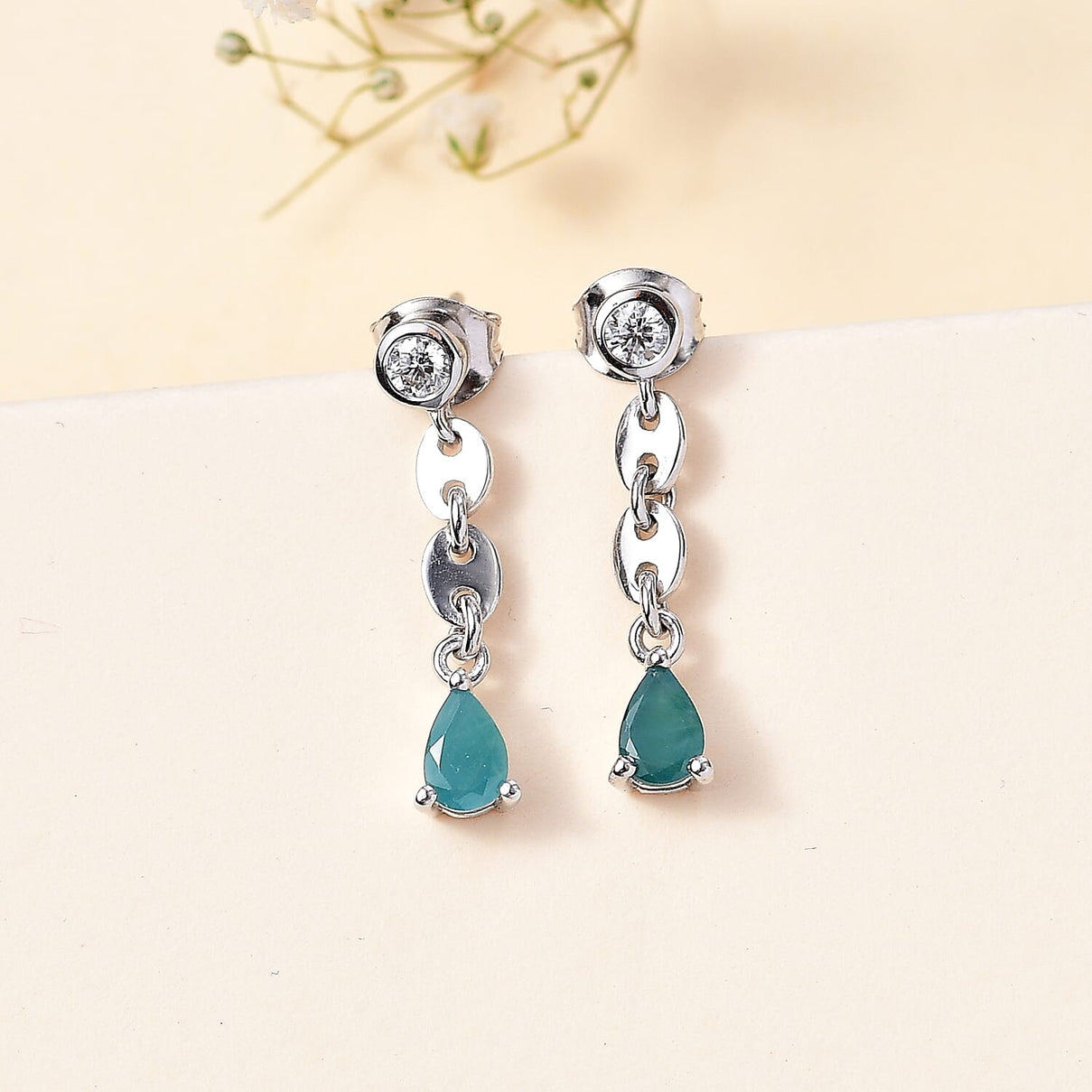 Grandidierite &amp; Moissanite Dangle Earrings in Rhodium Overlay Sterling Silver 7801078 1