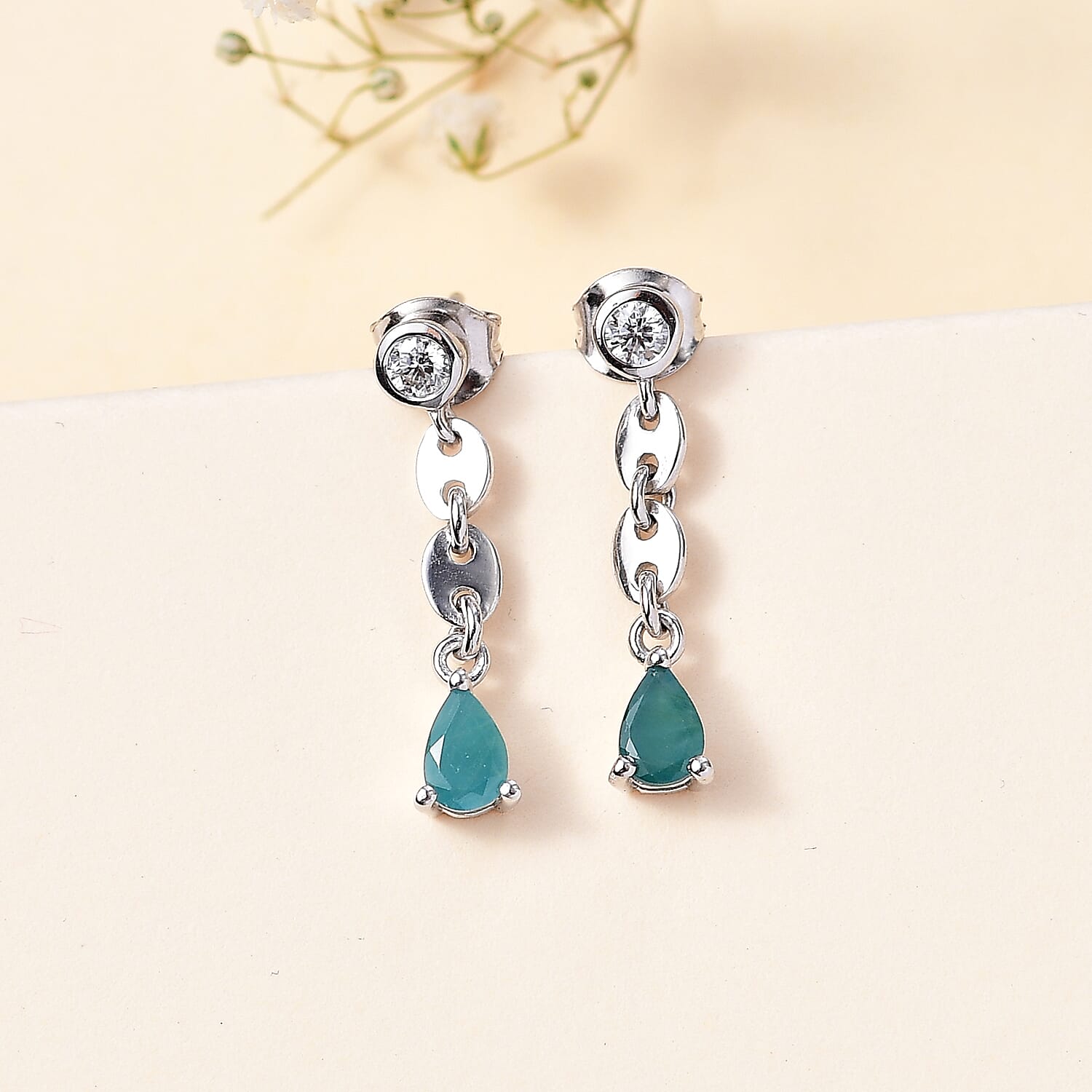 Grandidierite &amp; Moissanite Dangle Earrings in Rhodium Overlay Sterling Silver 7801078 1