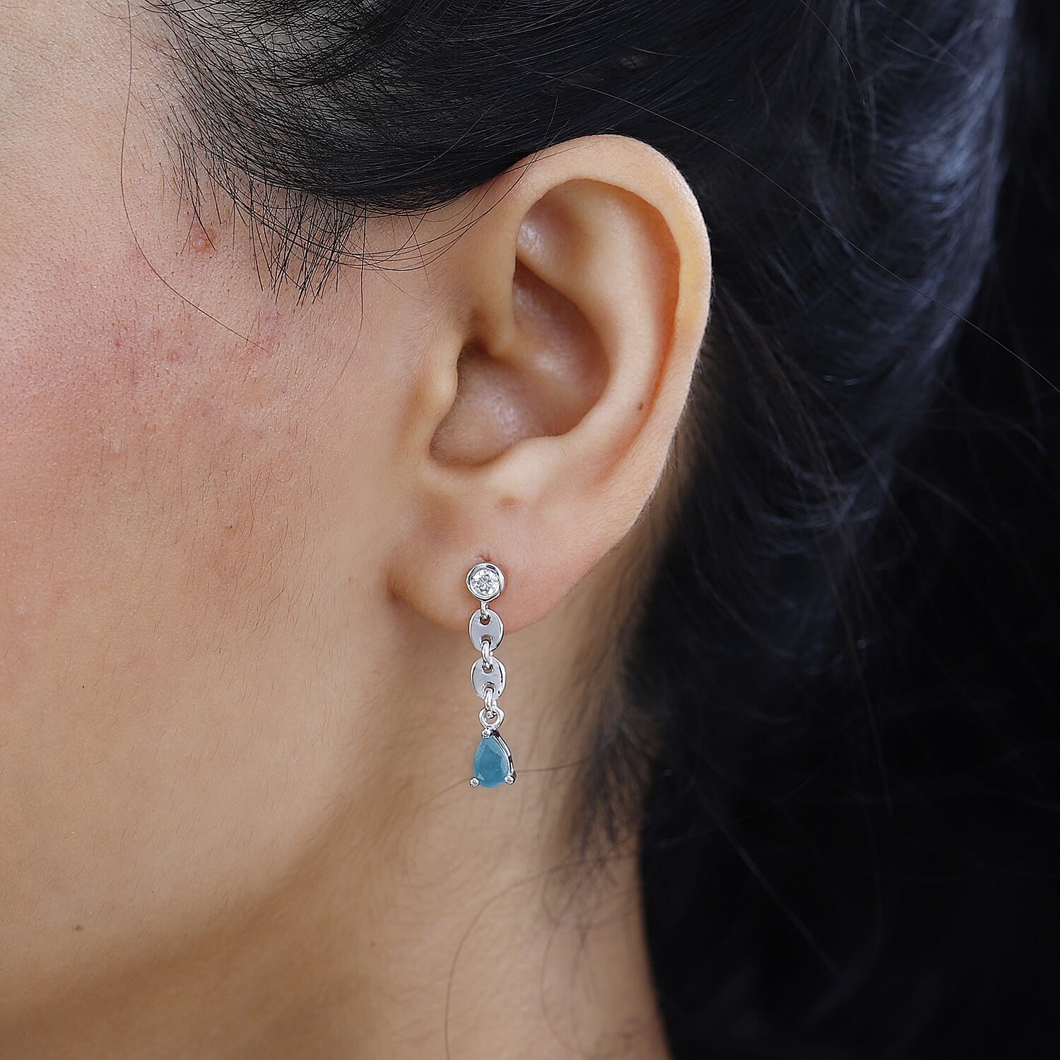 Grandidierite &amp; Moissanite Dangle Earrings in Rhodium Overlay Sterling Silver 7801078 2