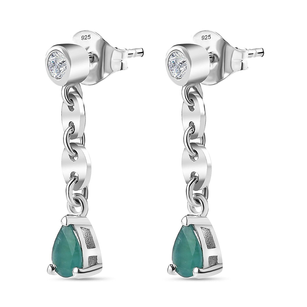Grandidierite & Moissanite Dangle Earrings in Rhodium Overlay Sterling Silver