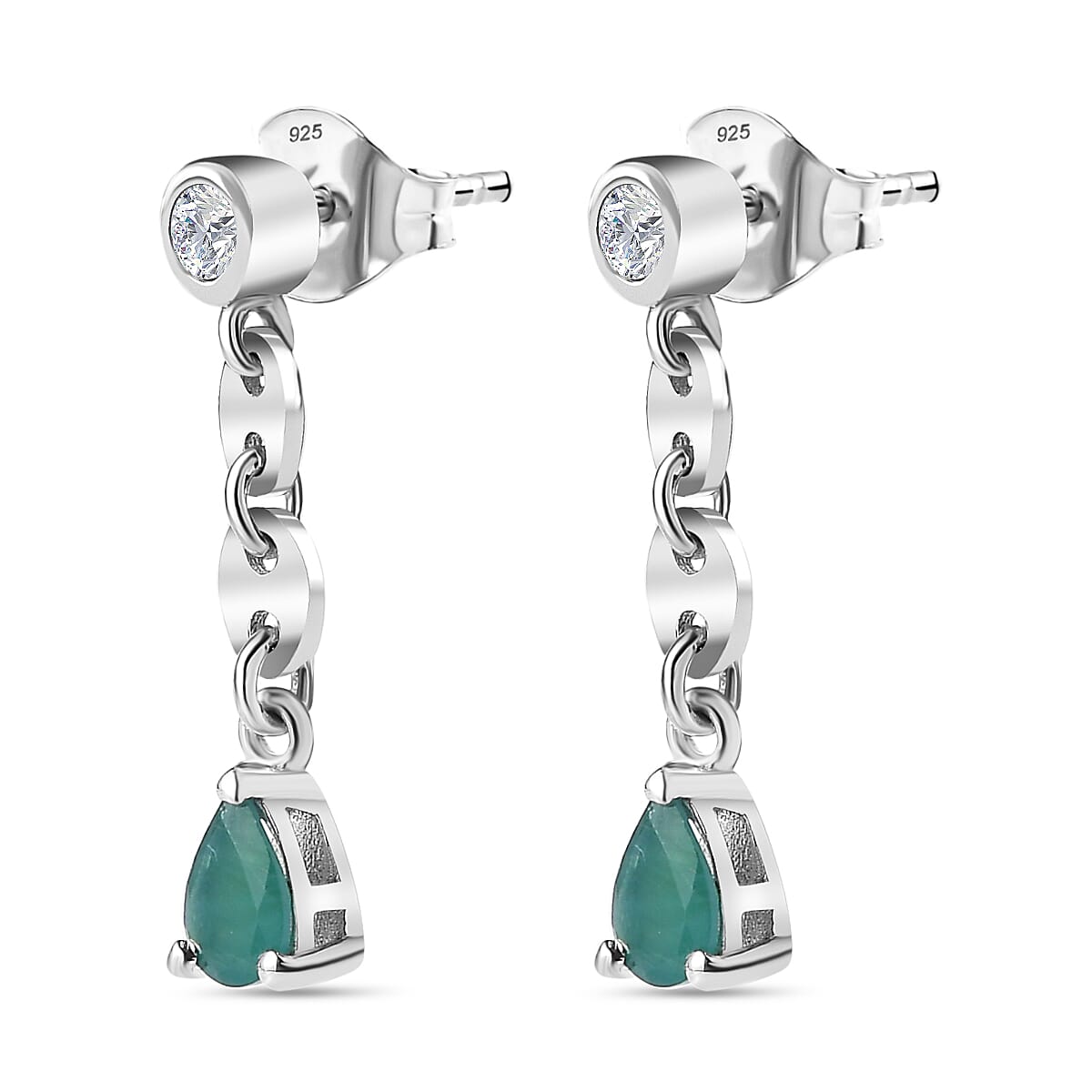 Grandidierite &amp; Moissanite Dangle Earrings in Rhodium Overlay Sterling Silver 7801078 3