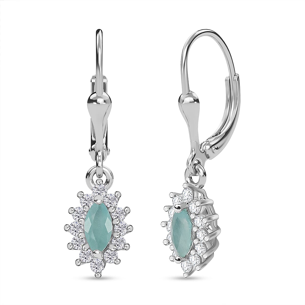 Grandidierite and Moissanite Halo Earrings in Rhodium Overlay Sterling Silver 7801379 0
