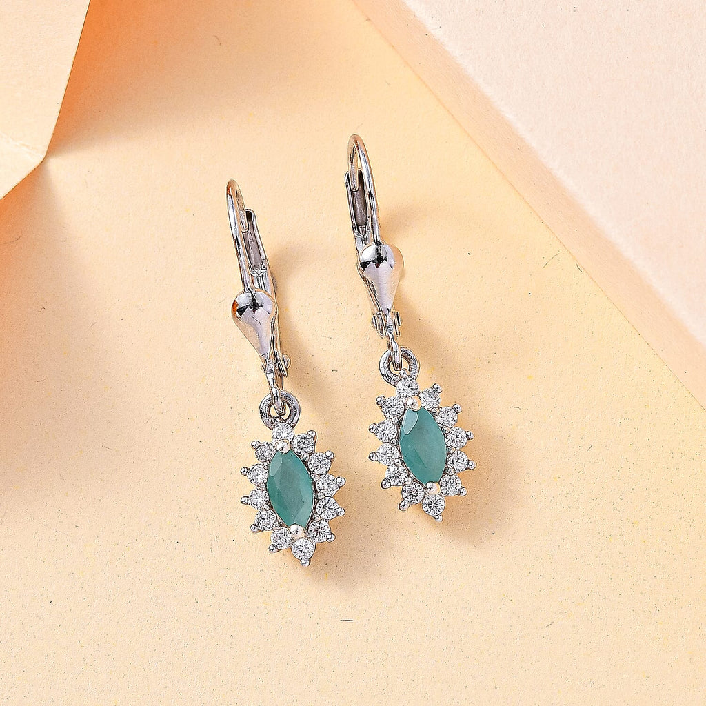 Grandidierite & Moissanite Earrings in Rhodium Overlay Sterling Silver