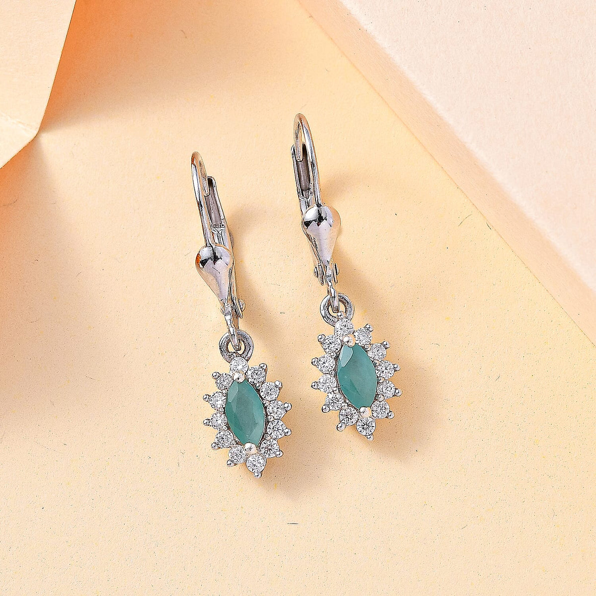 Grandidierite and Moissanite Halo Earrings in Rhodium Overlay Sterling Silver 7801379 1