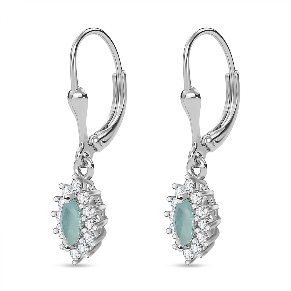 Grandidierite & Moissanite Earrings in Rhodium Overlay Sterling Silver