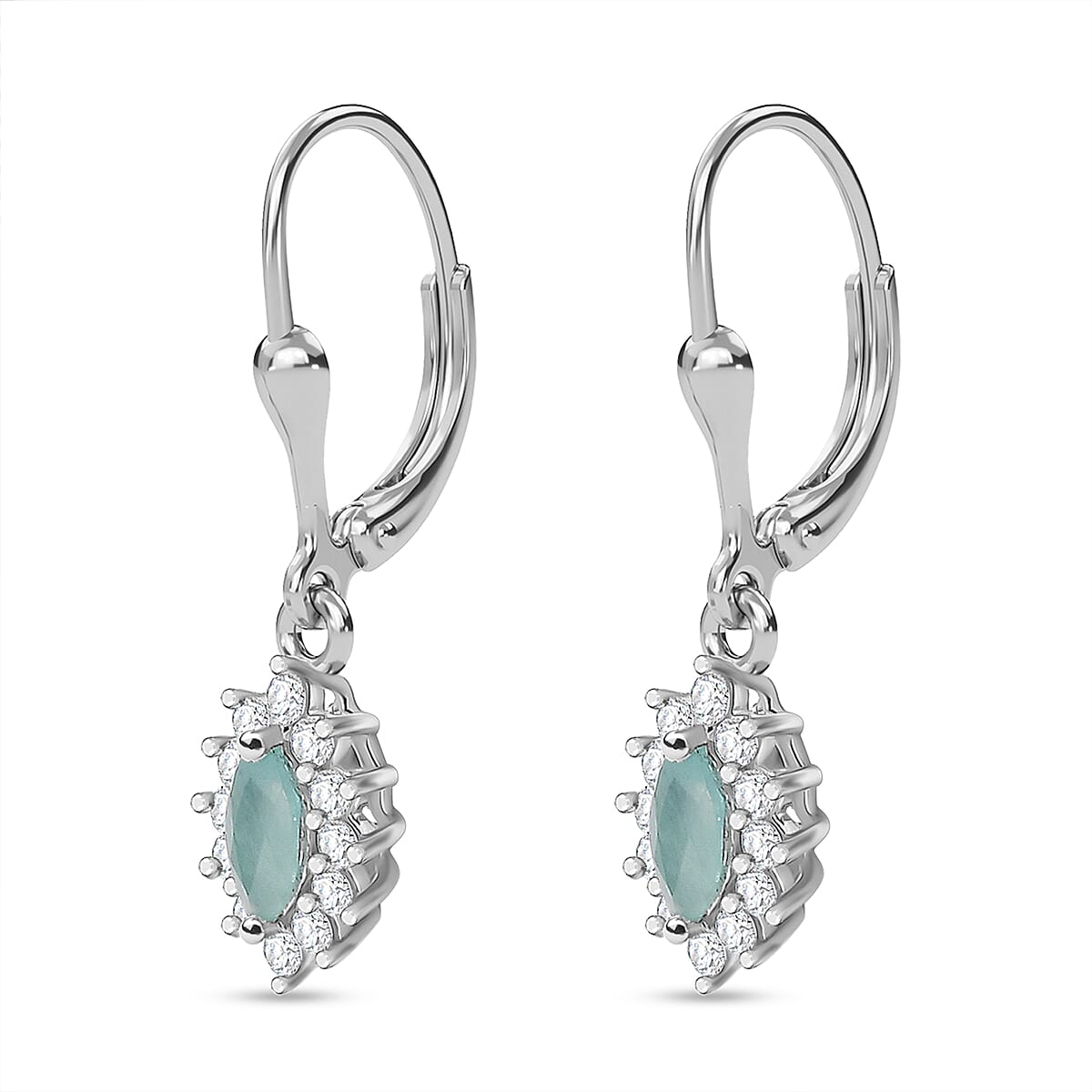 Grandidierite and Moissanite Halo Earrings in Rhodium Overlay Sterling Silver 7801379 3