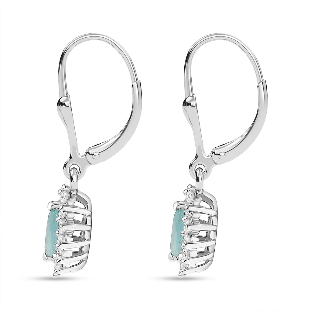 Grandidierite & Moissanite Earrings in Rhodium Overlay Sterling Silver