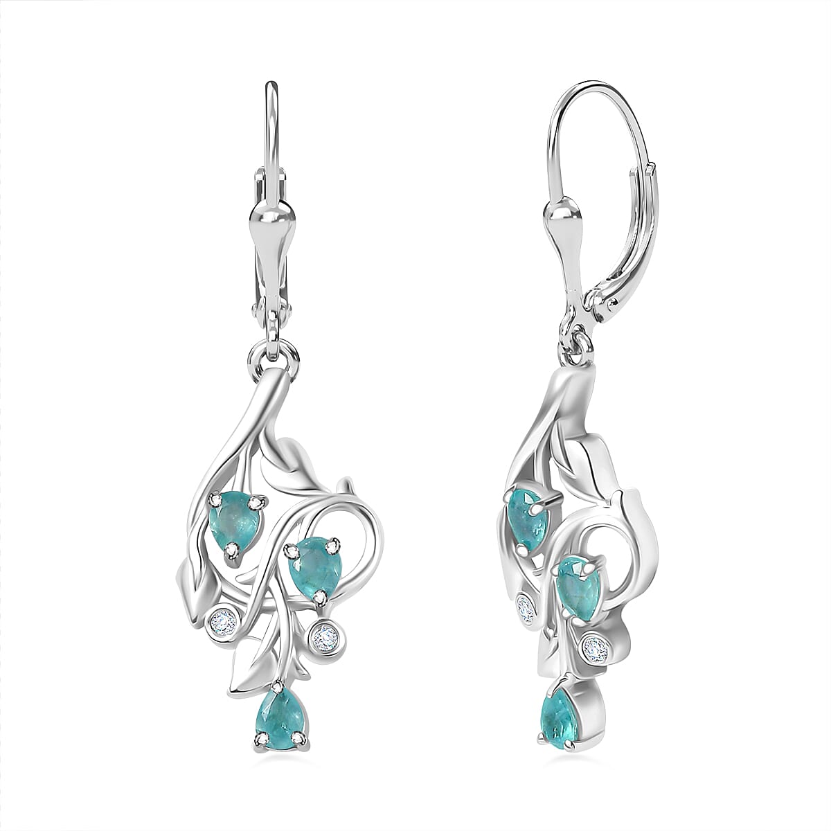 Grandidierite &amp; Natural Zircon Dangle Earrings in Rhodium Overlay Sterling Silver 1.03 Ct 7801296 0