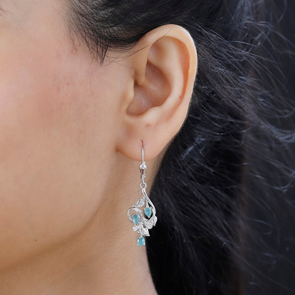 Grandidierite &amp; Natural Zircon Dangle Earrings in Rhodium Overlay Sterling Silver 1.03 Ct 7801296 2