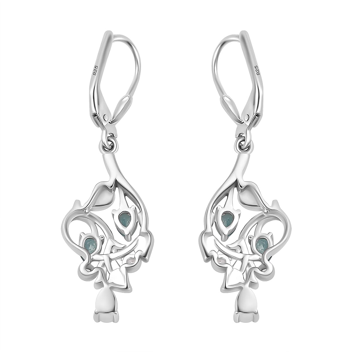 Grandidierite &amp; Natural Zircon Dangle Earrings in Rhodium Overlay Sterling Silver 1.03 Ct 7801296 4