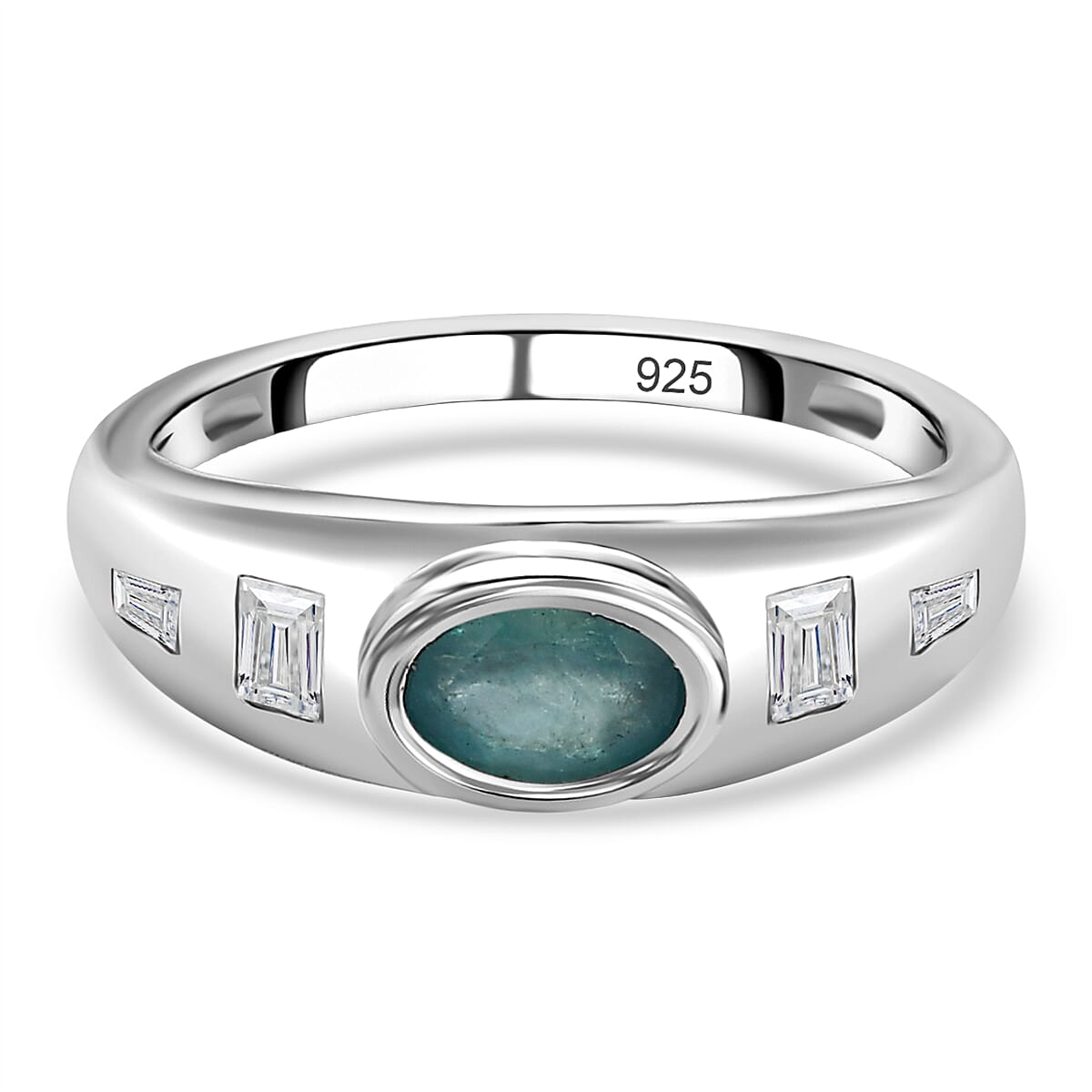 Grandidierite ,  White Zircon  Fancy Ring in Platinum Overlay Sterling Silver 0.51 ct  0.778  Ct. 7574518 0